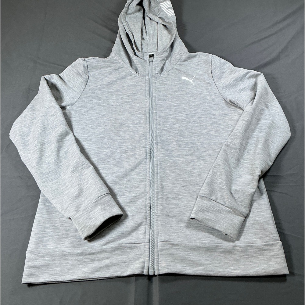 Puma Womens Full Zip Hoodie Grey Heather Athletic Sweatshirt 580080-04 Size L
